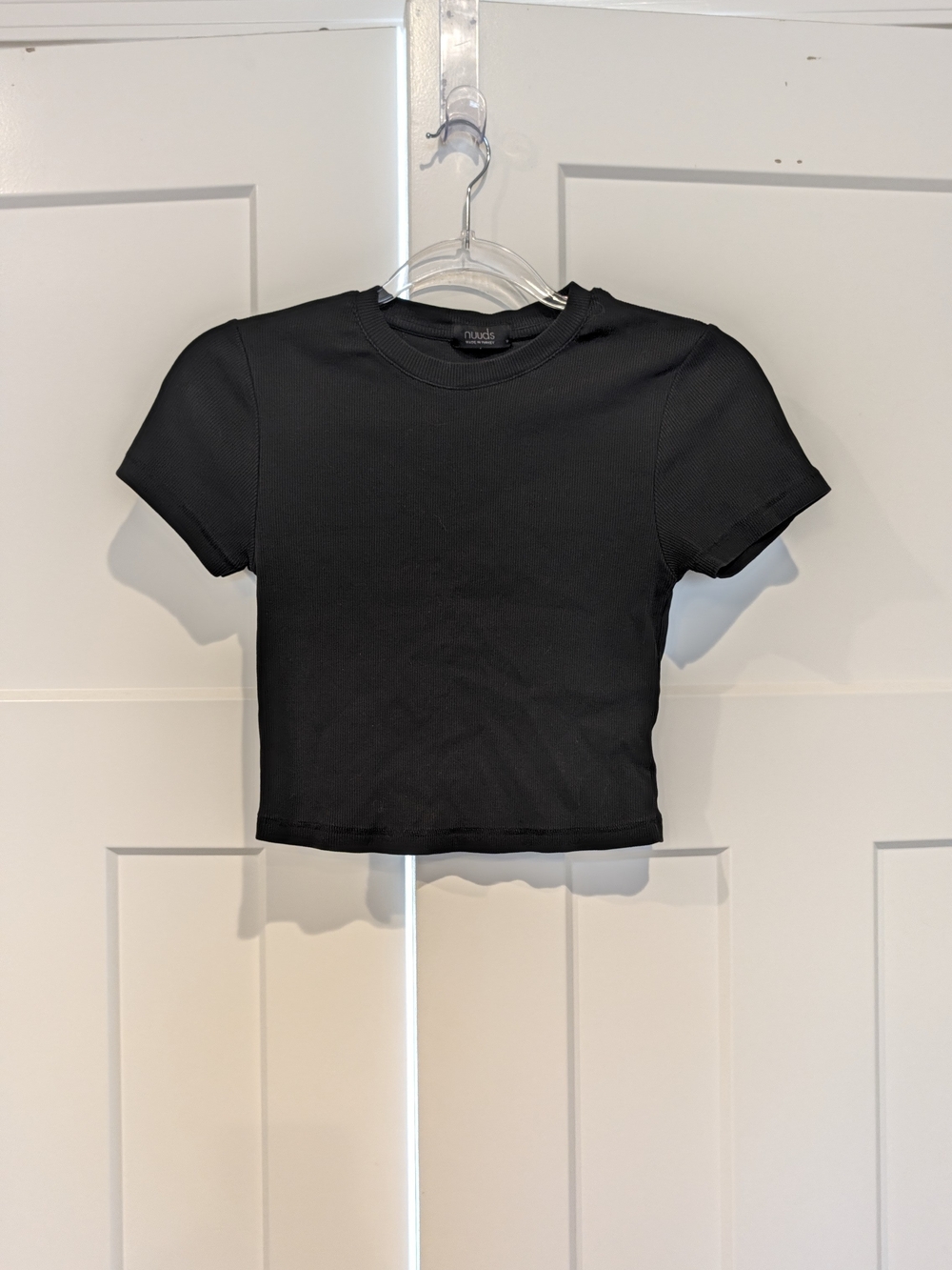 nuuds Black Ribbed Crewneck Crop Top